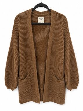 Abercrombie & Fitch Brown Cozy Chunky Knit Open Front Cardigan Sweater Pocket M